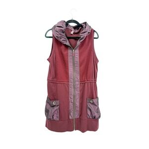 Miss Nikky Vest Women XL Burgundy Quilted Zip Up Mixed Media Hooded Drawstring